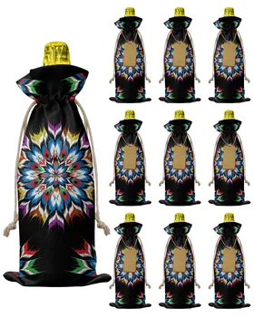 10шт Текстури в стил ацтеките Чанта за бутилки вино с завязками Празничен Декор за парти Капачки за бутилки вино за Подарък