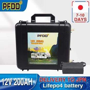 12V 200Ah Lifepo4 Батерия Вграден BMS Литиево-желязо-Фосфатный Акумулаторен Елемент За нощуване на открито Голф-кар Слънчев Със Зарядно устройство