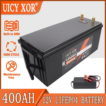 12V 400Ah LiFePO4, Литиево-желязо-фосфатный батерия Вграден BMS За подмяна на голяма част от резервно захранване за Домашно устройство за съхранение на енергия + Зарядно устройство