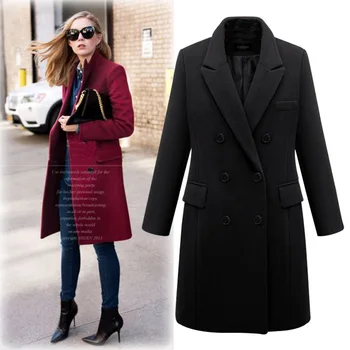 2023 Есенно-зимния ново дамско дълго палто, вълнена, женствена вълна палто