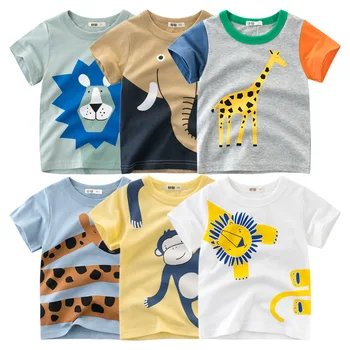 2023 Лятна Детски дрехи, Ризи с къси ръкави За момчета и Момичета, Блузи, Детски Памучни Тениски с изображение на Куче, Лъв, Жираф и Животни, Тениски