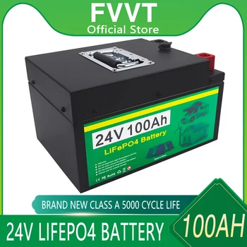 24V 100Ah LiFePO4 Cell Вградена Литиево-желязо-фосфатный батерия BMS За голф-кара RV Кемперов Оф-роуд Автономни слънчеви батерии Със зарядно устройство