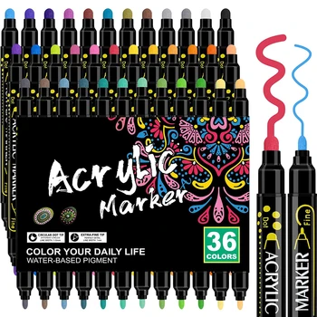 36 Цвята Акрилни дръжки с Двоен Фитил, Маркери, Висококачествени Акрилни писалка за Рисуване Скалните си Рисунки, Стоки за Бродерия 
