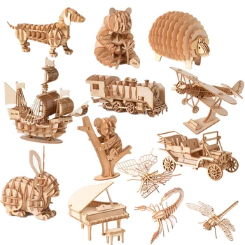 3D Дървени играчки-пъзели с насекоми, модел на Скелета на животното, пъзел, Изделия от дърво, 3D играчки-пъзели, подаръци за деца