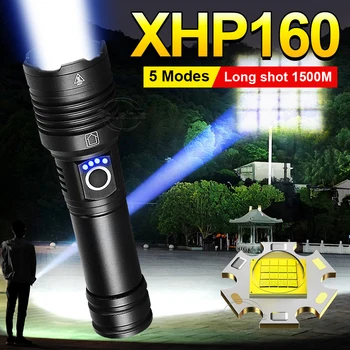 5 Режима на led светлини с висока яркост XHP160, мощна акумулаторна фенерче с USB зареждане, преносима лампа, фенер походный