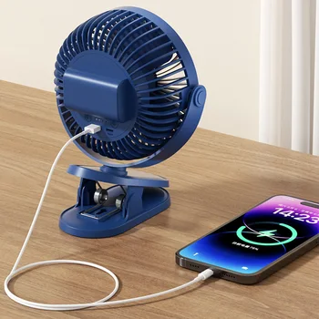 6-инчов Мини-Охлаждащ Вентилатор с Силен Вятър 4800 mah, Зареждане чрез USB, Безшумни Вентилатори за Охлаждане със Светлина и Скоба за Пътуване На Открито на закрито