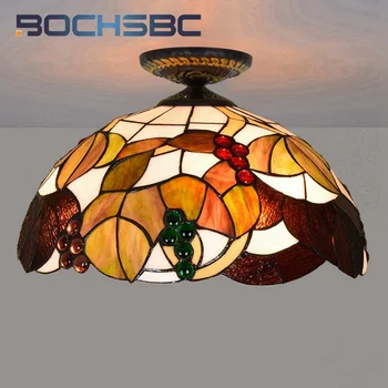 BOCHSBC Тифани стил червеникаво-кафяв грозде витражное стъкло 16 инча вълни лампата на тавана лампа ресторант спалня входно антре LED деко