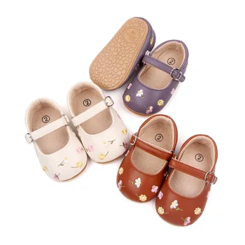 Citgeett/Citgeett/ Летни модел обувки за новородени момичета, на равна подметка, от изкуствена кожа С бродерия на цветя За Принцеси