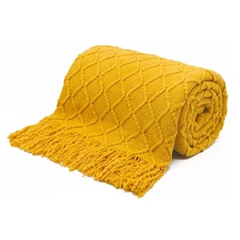 Crochet наметала Inyahome, лесна за Декоративно Една Топла Тканое Меко Уютно вязаное одеяло с четка за дивани и легла