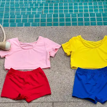 deer jonmi 2023, Лятна новост, Корейски стил, Луксозни комплекти бански костюми за малките момичета, двойка, Детски бански костюми с отворен гръб за деца