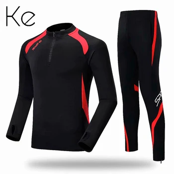 KE/ черен футболен спортен комплект, детска тренировочная форма с дълги ръкави, есенно-зимния спортен костюм за възрастни, детски костюм за мъже и жени