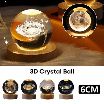 USB led нощна светлина Galaxy Кристална топка, лампи за четене 3D Планета Луната, лампа за спални, Начало декор за детски партита, подаръци на децата за рожден Ден
