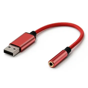 Адаптер с USB конектор за слушалки 3.5 мм, Външна стереозвукокарта за КОМПЮТЪР, лаптоп, PS4, Mac и т.н., (0,6 метра, червен)