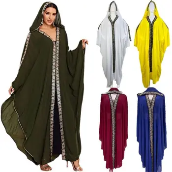Африкански Модерен Свободен Кафтан с качулка За жени, Шалове в етнически стил, Луксозни Вечерни рокли за Партита, Мюсюлмански халат, Абая, Турция