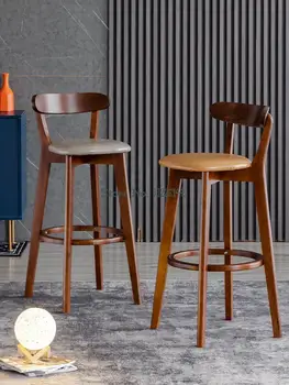 Бар стол от масивно дърво, домакински модерен прост стол с висока прическа, бар стол в скандинавски стил със стол, бар стол на рецепцията, стол за магазин чай с мляко