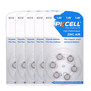 Батерии за слухови апарати PKCELL 30 бр./5 картички PR41 ZA312 A312 312A ZA312 312 S312 Цинково-въздушна батерия (6 бр/блистер)