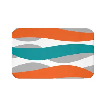 Бирюзово-оранжев Сив Мат с абстрактна вълна за баня, Килим, с абстрактно лента за кухня, Подложка за пране - Mat120