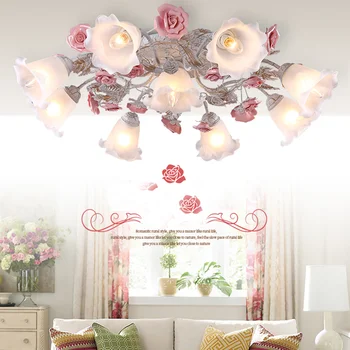 Висящи лампи Идиличен фалшиви лампа с цветя и трева, осветление за всекидневната, на тавана в спалнята, романтична момиче-роза, топъл дом