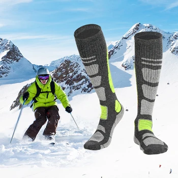 Вълнени туристически дълги чорапи Унисекс, Зимни туристически чорапи за катерене, нескользящие термоноски до коляното, сгъстено за спорт на открито