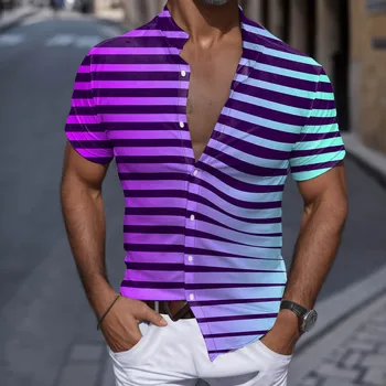 Големи N Мъжки Ежедневни ризи с къс ръкав, пролет-лято, отложной деколте, риза с 3D принтом, модни топове, блузи, ризи, пуловери с V-образно деколте, мъжки