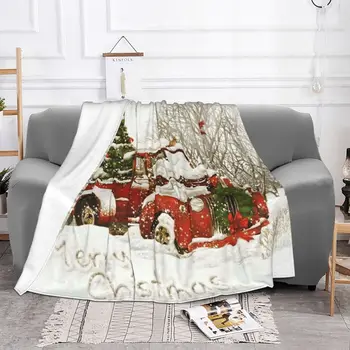 Горещи Коледни Одеяло под формата на Червен камион с Дядо Гномом, Флисовое Пролет-есен Дышащее топло одеяло за легла, Външни Покривки за легло