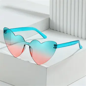 Градиентные лещи със сърдечни нотки на Слънчеви очила без рамки във формата на сърце, реколта модни слънчеви очила за жени на плажа/за Пътуване/градинска дрехи