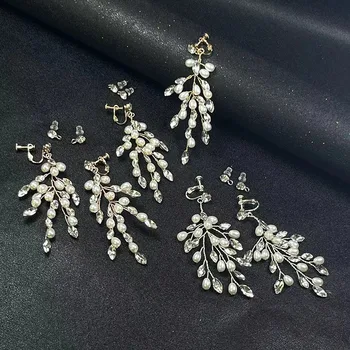 Дамски Перлени обеци, бижута, аксесоари, Планински кристал, растителен орнамент ръчен труд за момичета