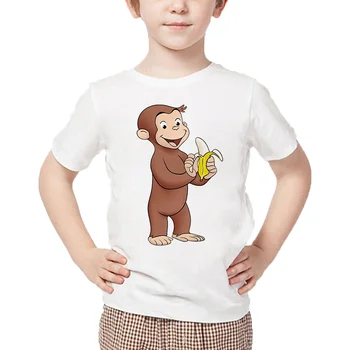Детски дрехи, Забавна тениска с Маймунката и принтом, Летни потници за малки момчета и момичета, Бяла Мека Дрехи за момичета, Тениска от 2 до 8 години