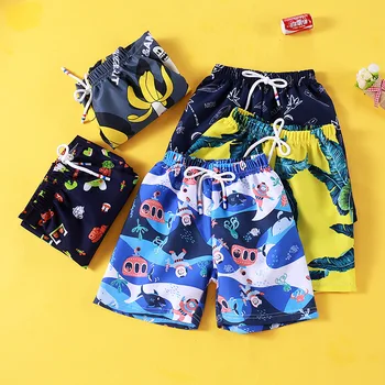 Детски плажни шорти, бански за момчета, ежедневни свободни модни панталони за деца, горно облекло, Пятиточечные панталони с анимационни принтом