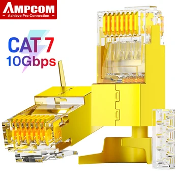 Жак AMPCOM CAT7 RJ-45 с нагрузочной бар, Комплект от две части, Модулен щепсел STP 10 gbps за экранированного Ethernet кабел cat7 основа cat6a 23-26AWG