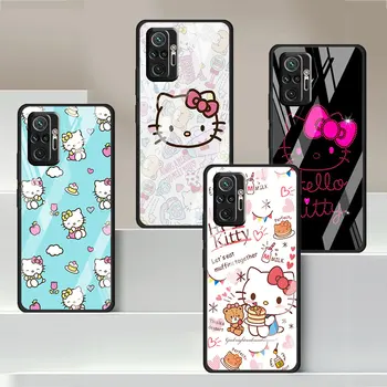 Забавен Калъф, изработени от закалено Стъкло на Hello Kitty За Xiaomi Poco X3 Pro Redmi Note 10 11 11S 10S 11T 10T 9T X5 X4 12T Funda Калъф За телефон Sac