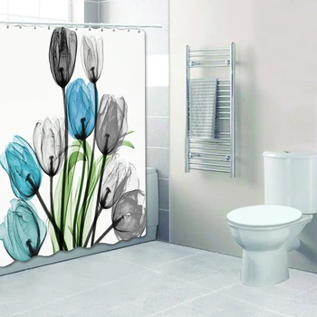 Завеса за душ със скандинавски минималистичном стил Ins с куки, Творчески принт зелени растения кактус, Водоустойчив завеса за баня и защита от мухъл