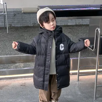 Зимна нова детска naka яке за момчета и момичета от 4-10 години, яке със средна дължина, утепленная топло памучен яке, детски дрехи
