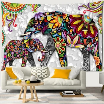 Индийски Бог-Слон, Гоблен с Преговарящите, Декорация на дома, на Гоблен В бохемски стил, Гобеленовый Матрак Голям размер В стил Хипи