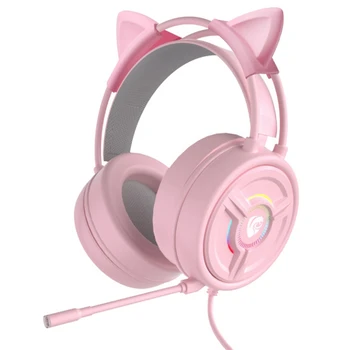 Кабелни слушалки MOOL с розови кошачьими уши и сгъваем микрофон, Детска слушалки, Тенис на лаптоп, детска слушалки