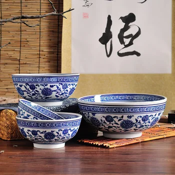 Керамична купа от Синьо-бял Порцелан, прибори за хранене от японски костен порцелан, домакински прибори за готвене на ориз, юфка, 10-инчов голяма купа