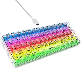 Клавиатура HXSJ V700T, 61 Клавиша, RGB, Прозрачна детска клавиатура, USB-клавиатура с подсветка и Ергономичен Сменяем кабел, Геймерские клавиатура