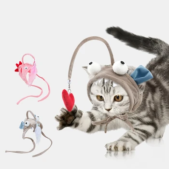 Креативна Котешка стик за езда с перо, Калъф за главата на Котката, Забавно Сиво играчка за Котки