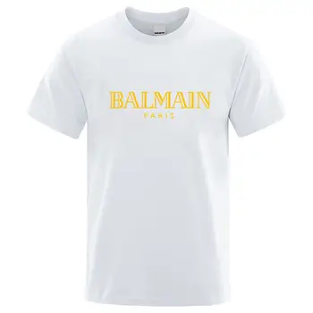 Лятна мъжка тениска BALMAIN2023 с кръгло деколте и къси ръкави и златни логото, 100% памук, ежедневни тениска унисекс за всеки ден