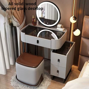 Малка тоалетка, комплект led огледала, Тоалетка, масичка за грим, Многофункционален шкаф за съхранение на домакински мебели