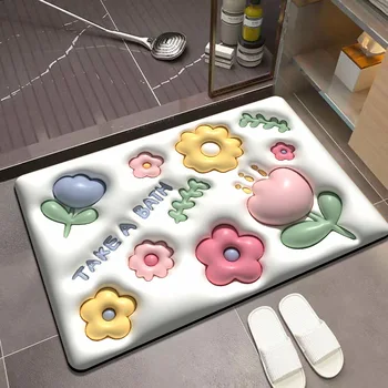 Мек и безопасен cartoony подложка за баня 3D Vision в стил мека диатомовой кал за деца и бебета, с подпухнало цвете