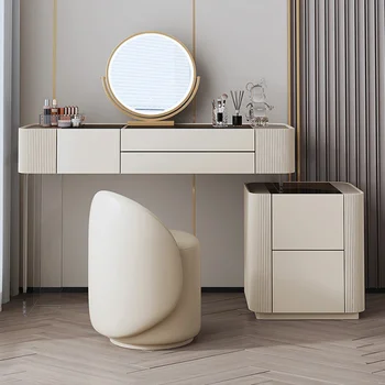 Минималистичен Огледален Тоалетка, Стол за грим, Дървена Модерна Тоалетка, Луксозно обзавеждане за спални YY50VT