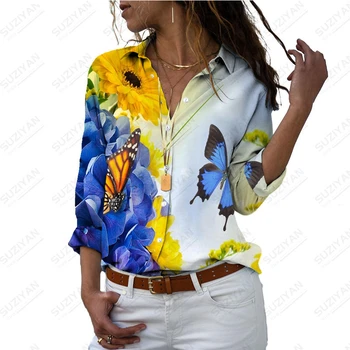Модерна Дамска Риза 2023 Г., Нова Корейска Дамска Риза с дълъг ръкав Y2K, Цветова гама, 3D Печат, Ежедневни Свободна Риза С Папийонка и Заек