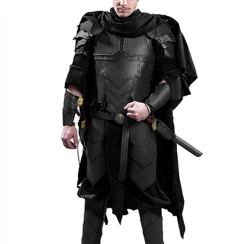Мъжки Средновековна Броня Викинга, пират, рицар, Черна брони в стил Steampunk, Ретро, Наплечники от изкуствена кожа, костюм Ларпа