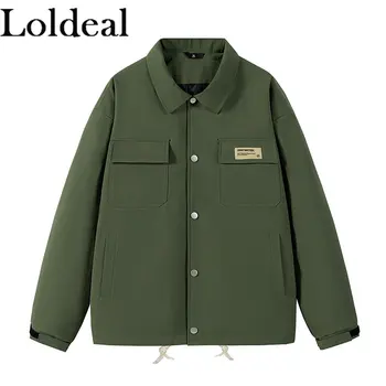 Мъжко яке-карго Свободно cut, однотонное ежедневното палто с множество джобове