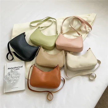 Нова малка квадратна чанта, дамски модни чанти, ретро однотонная чанта от изкуствена кожа, чанти под мишниците, ежедневни дамски чанти