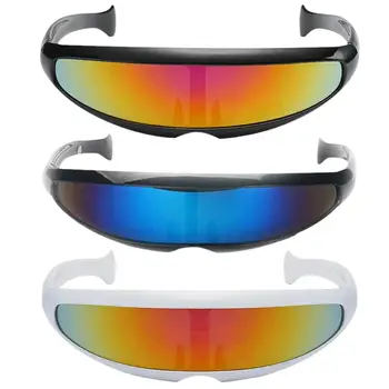 Огледални Слънчеви очила с Футуристичен Циклоп Слънчеви очила с шапка в стил пънк, Очила за Cosplay, за мъже и жени Един Размер