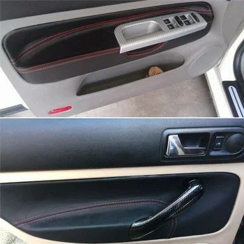 Покриване на вратата, лентата за LHD -VW Golf 4 Jetta MK4 1998-2005 Стикер на Подлакътник Панел на Вратата на Колата с тапицерия Черен с червено