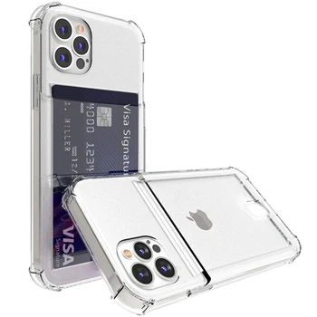 Прозрачен Калъф-стойка за карти с Памет за iPhone 15 14 11 Pro Max 12 13 Mini XS X SE 7 8 Plus, Прозрачен устойчив на удари Мек Калъф-портфейл