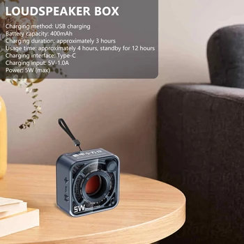 Прозрачен Механичен Стереофоничен Говорител 5 W 400 ма, Безжична Bluetooth-съвместима Зареждане 5.1 USB Type-C за Къмпинг и пътешествия